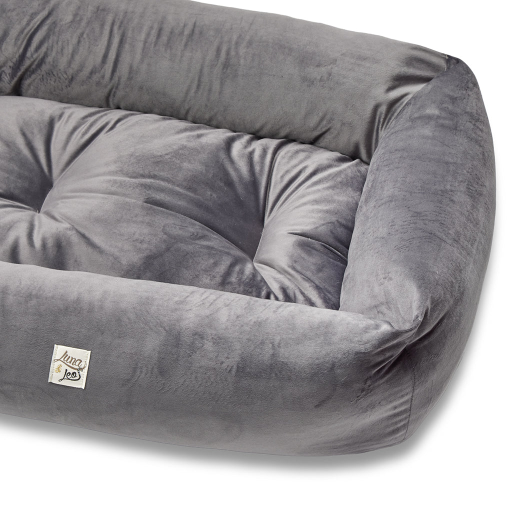 Dark gray velvet sofa
