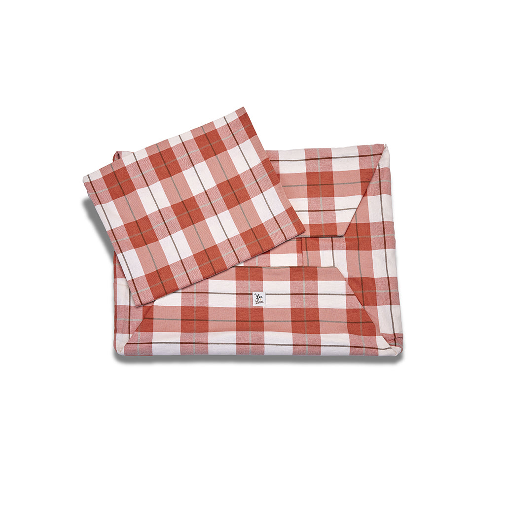 Cover Cotone Panama Scozzese Trama Rosa Pesca