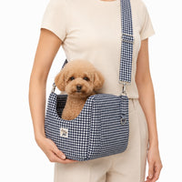Borsa trasportino per cani Vichy Blu navy