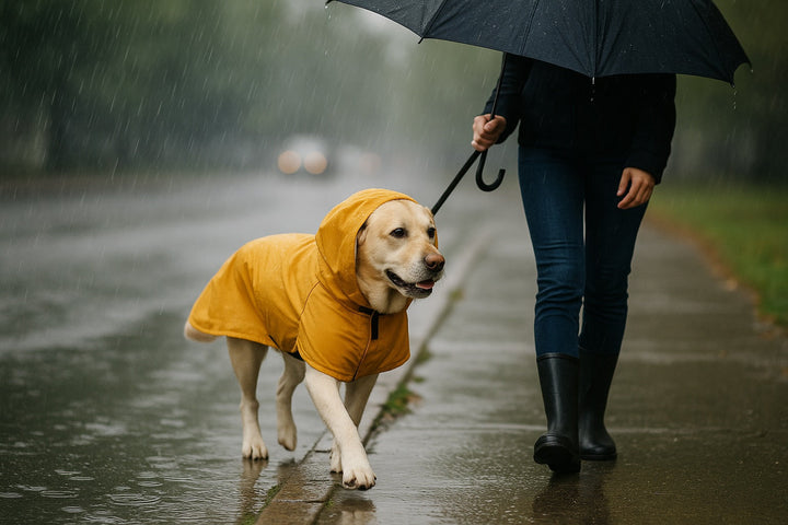 Come portare il cane a passeggio sotto la pioggia senza stress