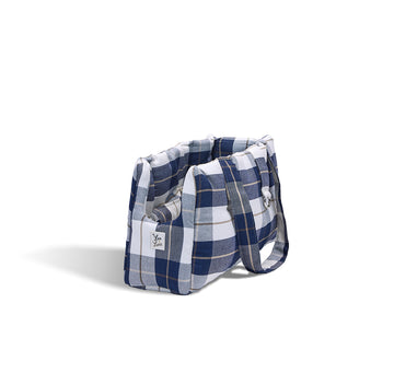 Borsa Cotone Panama Scozzese Trama Blu