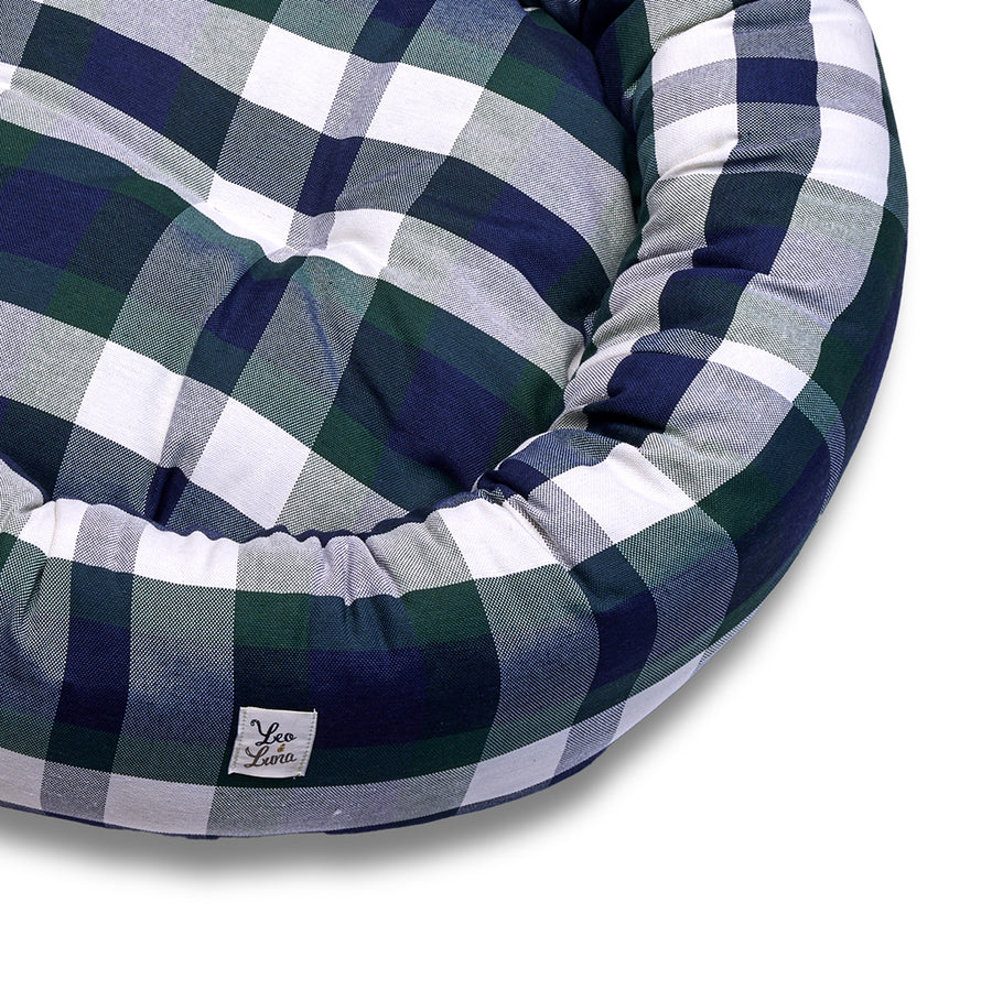 Cuccia Tonda Cotone Panama Scozzese Quadro Verde Blu