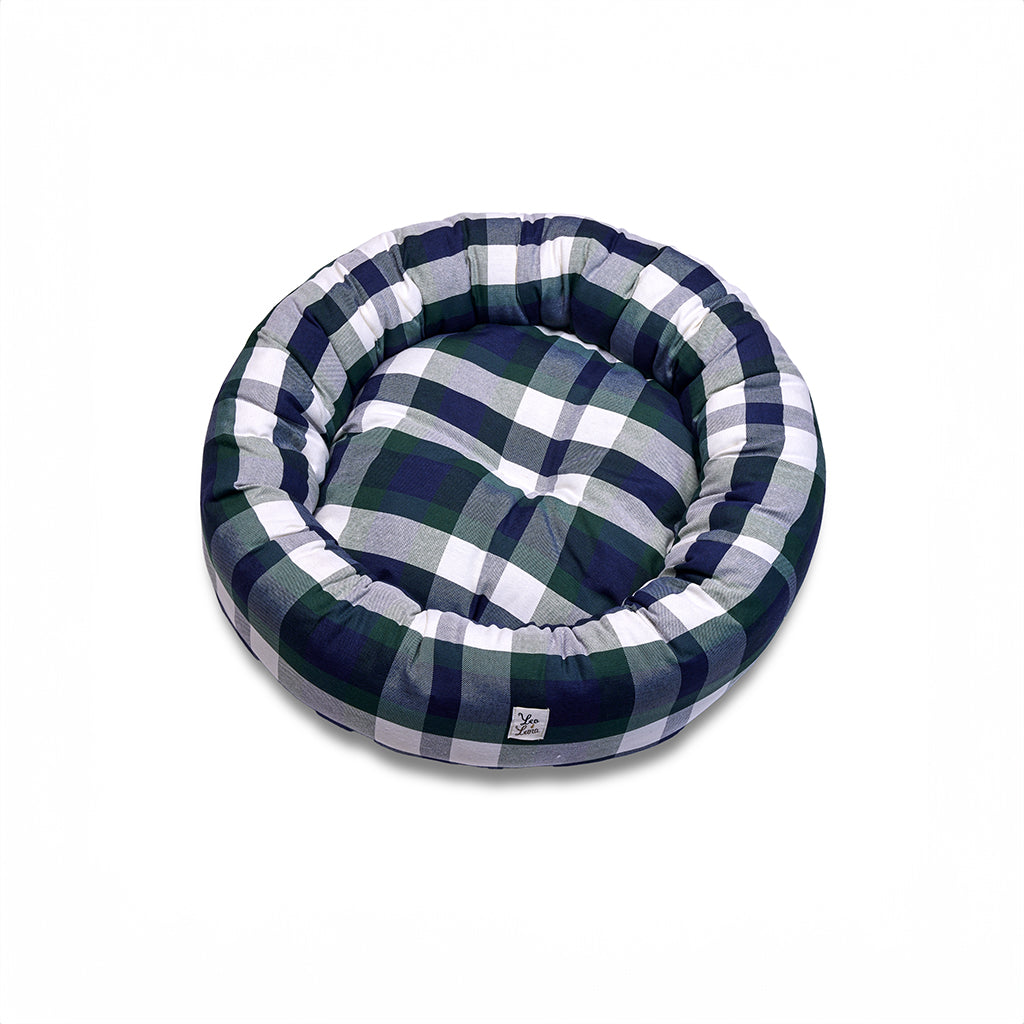 Cuccia Tonda Cotone Panama Scozzese Quadro Verde Blu