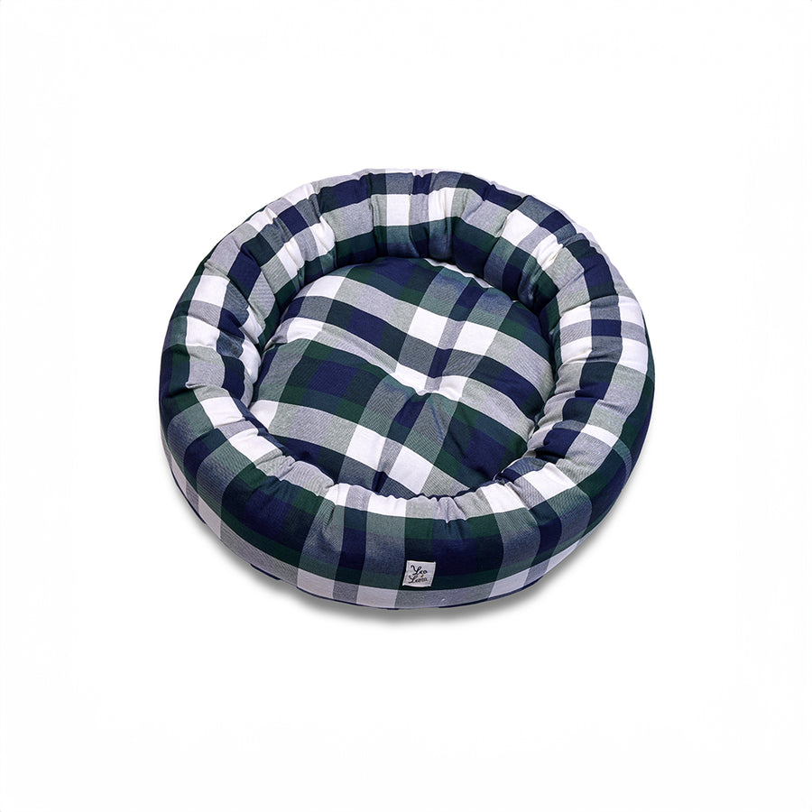 Cuccia Tonda Cotone Panama Scozzese Quadro Verde Blu