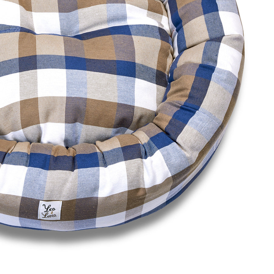 Cuccia Tonda Cotone Panama Scozzese Quadro Beige Bluette