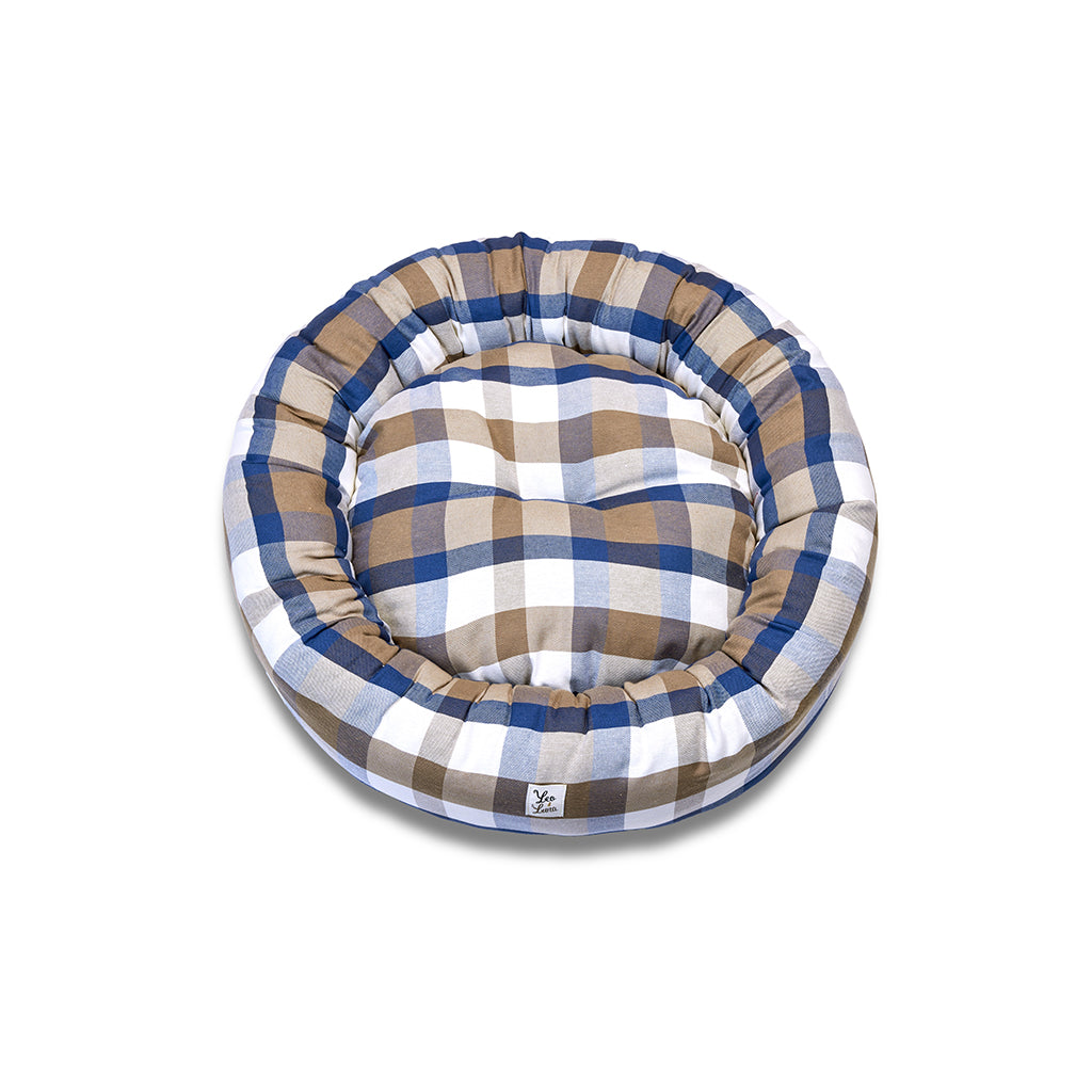 Cuccia Tonda Cotone Panama Scozzese Quadro Beige Bluette