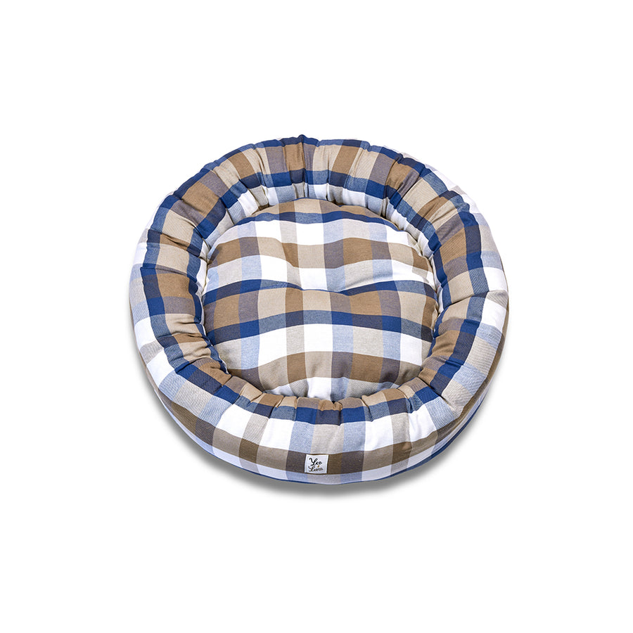 Cuccia Tonda Cotone Panama Scozzese Quadro Beige Bluette