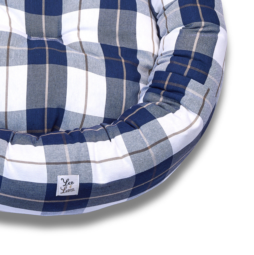 Cuccia Tonda Cotone Panama Scozzese Trama Blu