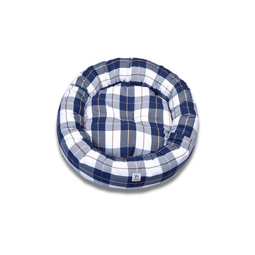 Cuccia Tonda Cotone Panama Scozzese Trama Blu
