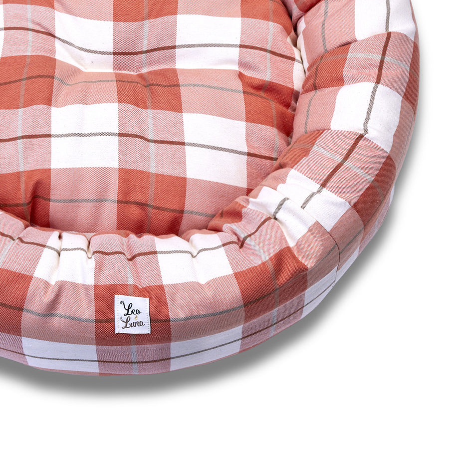 Cuccia Tonda Cotone Panama Scozzese Trama Rosa Pesca