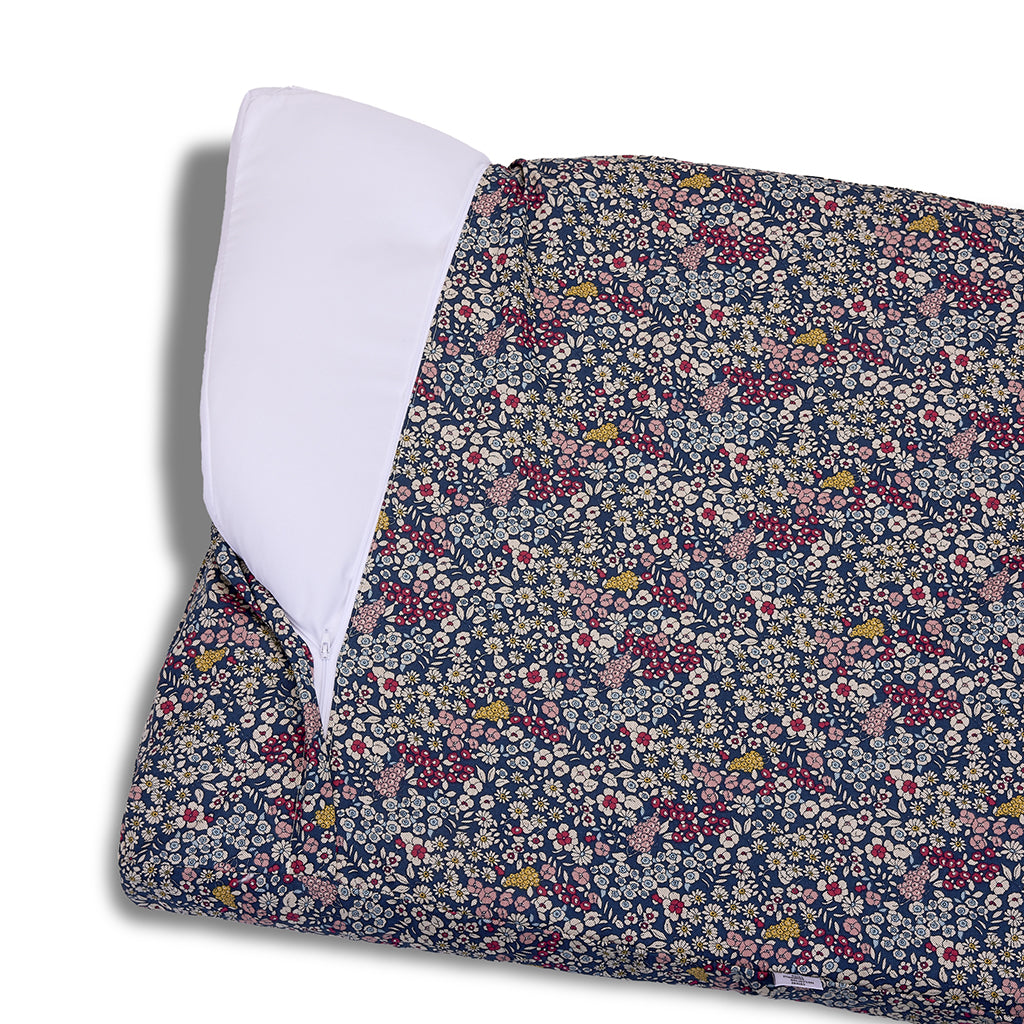 Cover Materassino Cotone Panama Lovely Flower Blu