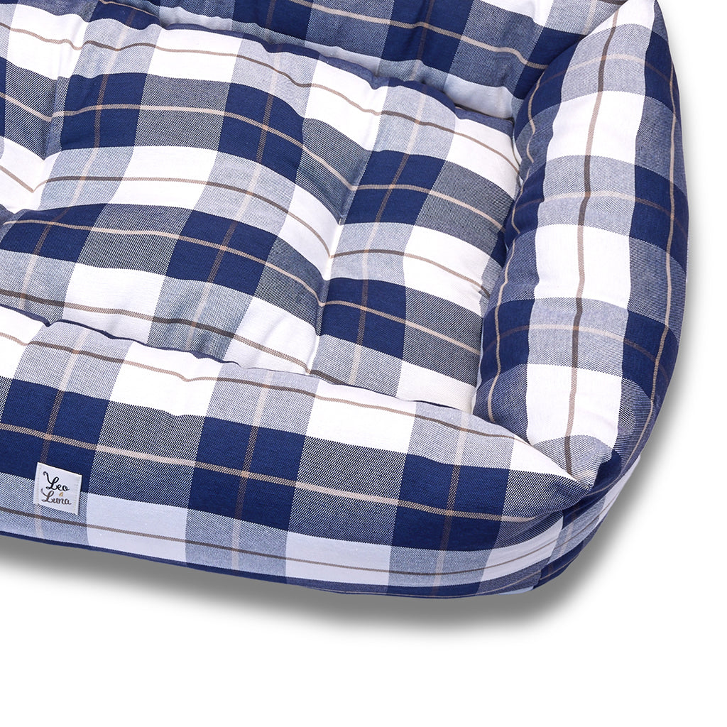 Divanetto Cotone Panama Scozzese Trama Blu