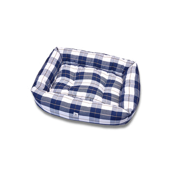 Divanetto Cotone Panama Scozzese Trama Blu