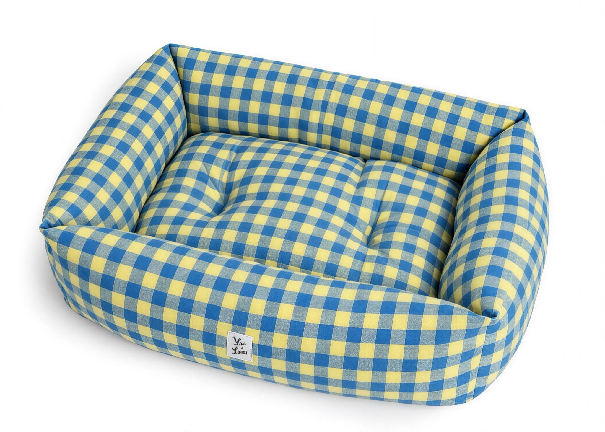 Divanetto per Cani Quadretto Giallo e Turchese |  Made in Italy | Leo & Luna