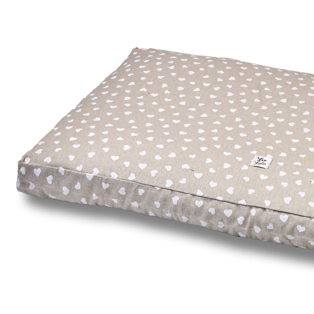 Materassino Sfoderabile Cotone Panama Premium Cuoricini Bianco