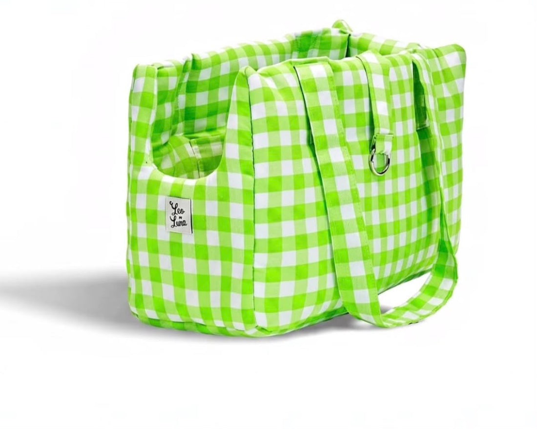 Borsa Trasportino per Cani Quadretto Verde Fluo | Leo e Luna