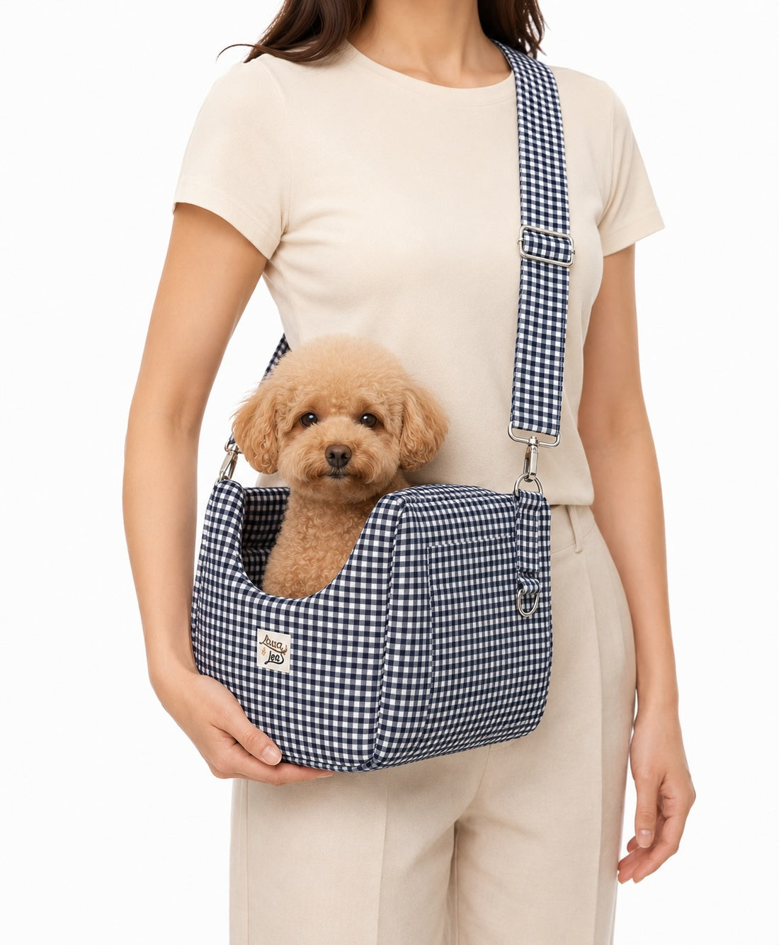 Borsa trasportino per cani Vichy Blu navy