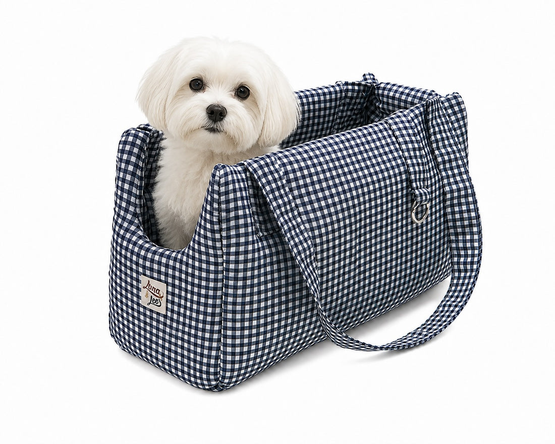 Borsa trasportino per cani Vichy Blu navy