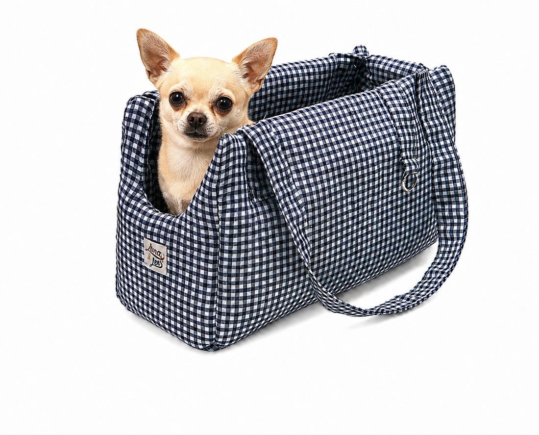 Borsa trasportino per cani Vichy Blu navy