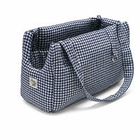 Borsa trasportino per cani in cotone Vichy Blu Navy Made in Italy Leo & Luna
