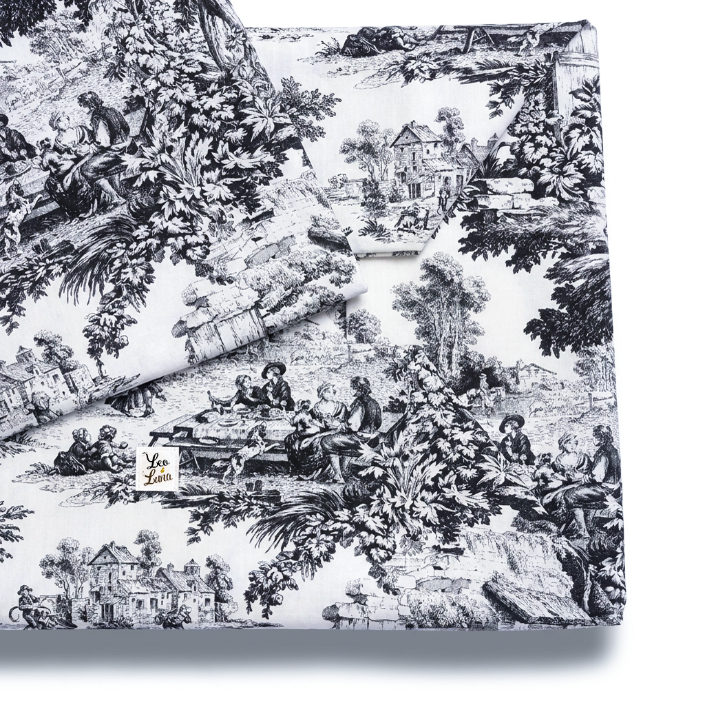 Cover Materassino Toile de Jouy Nero dettaglio
