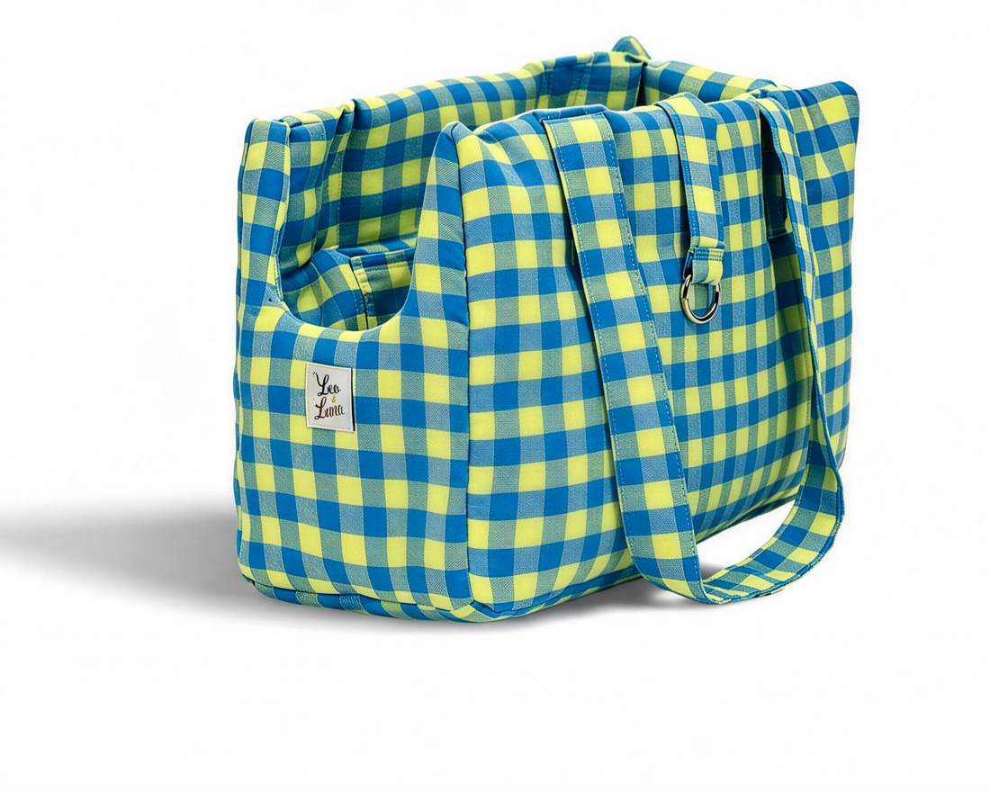 Borsa Trasportino per Cani Quadretto Giallo e Turchese Leo & Luna